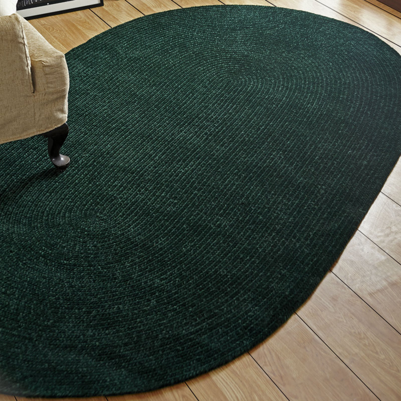 August Grove® Orlowski Polyester Chenille Braided Area Rug Emerald